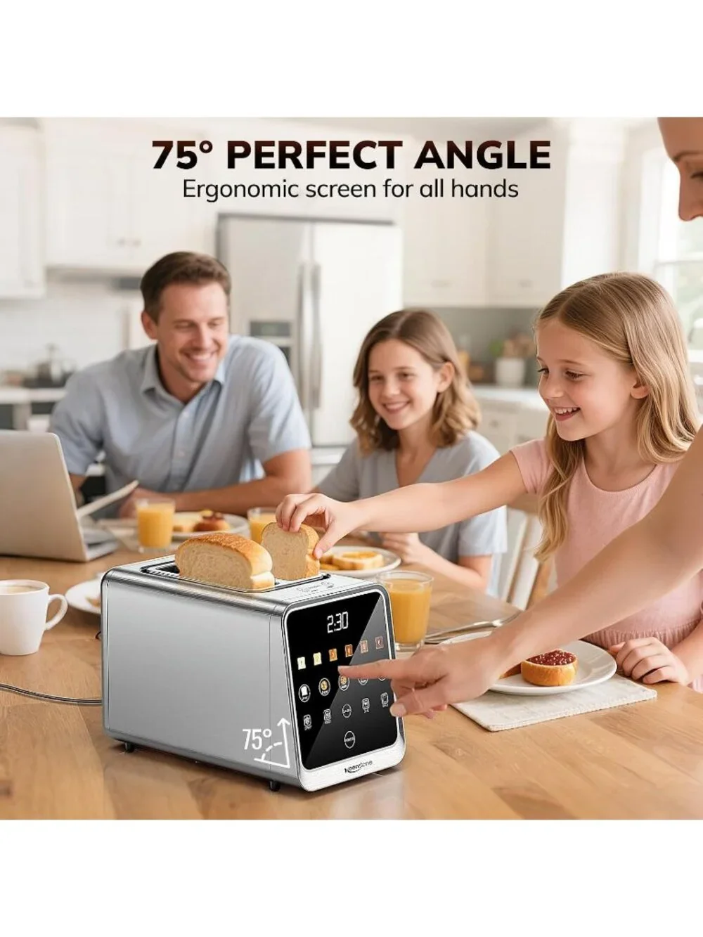 2 Slice Silver Stainless Steel 1.5-Inch Wide Slots 5-Degree Touchscreen Toaster